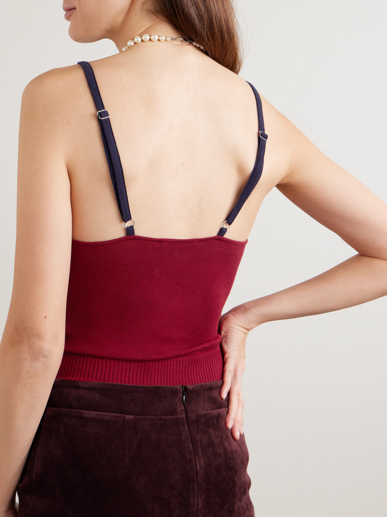 Shushu-tong Cropped Embellished Embroidered Silk And Cashmere-blend Camisole In Burgundy