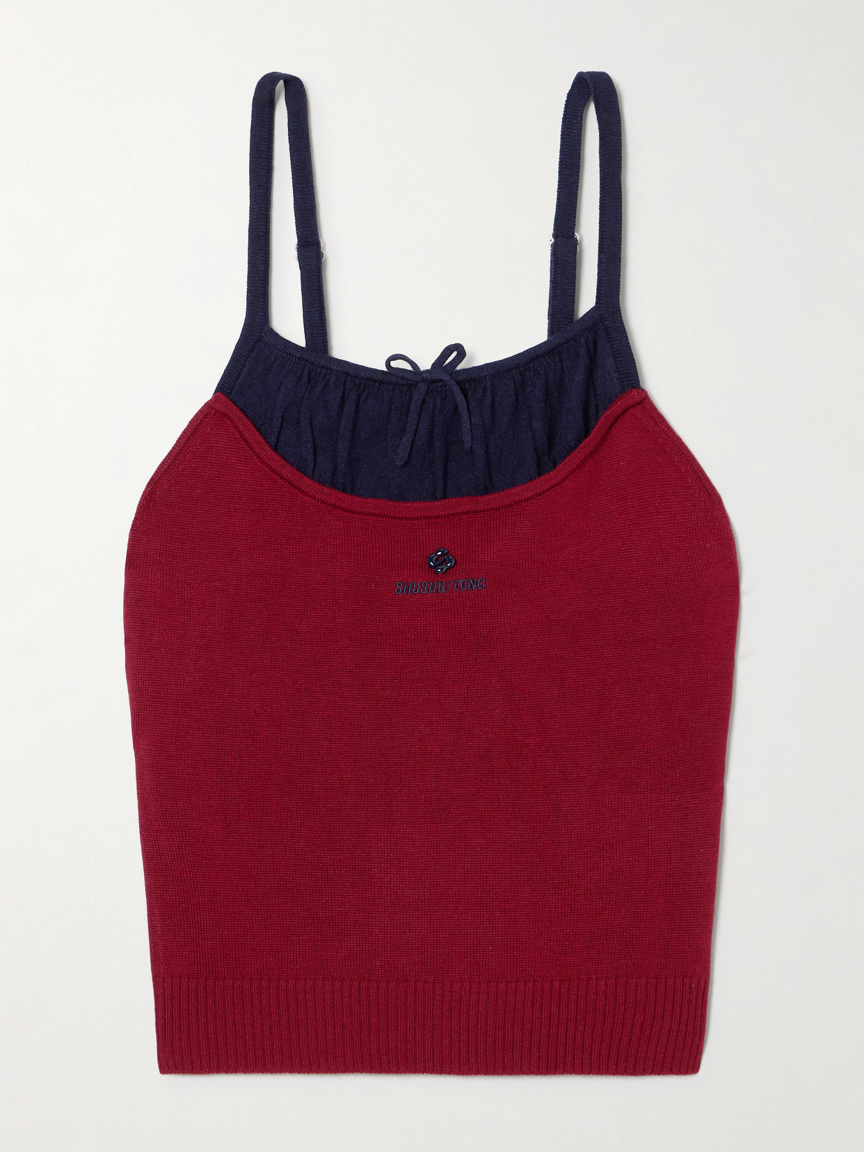 Shushu-tong Cropped Embellished Embroidered Silk And Cashmere-blend Camisole In Burgundy