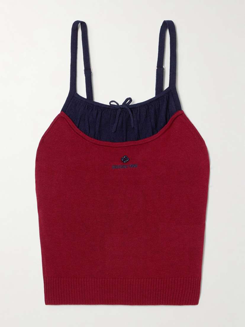 SHUSHU/TONG Cropped Embellished Embroidered Silk And Cashmere-blend Camisole