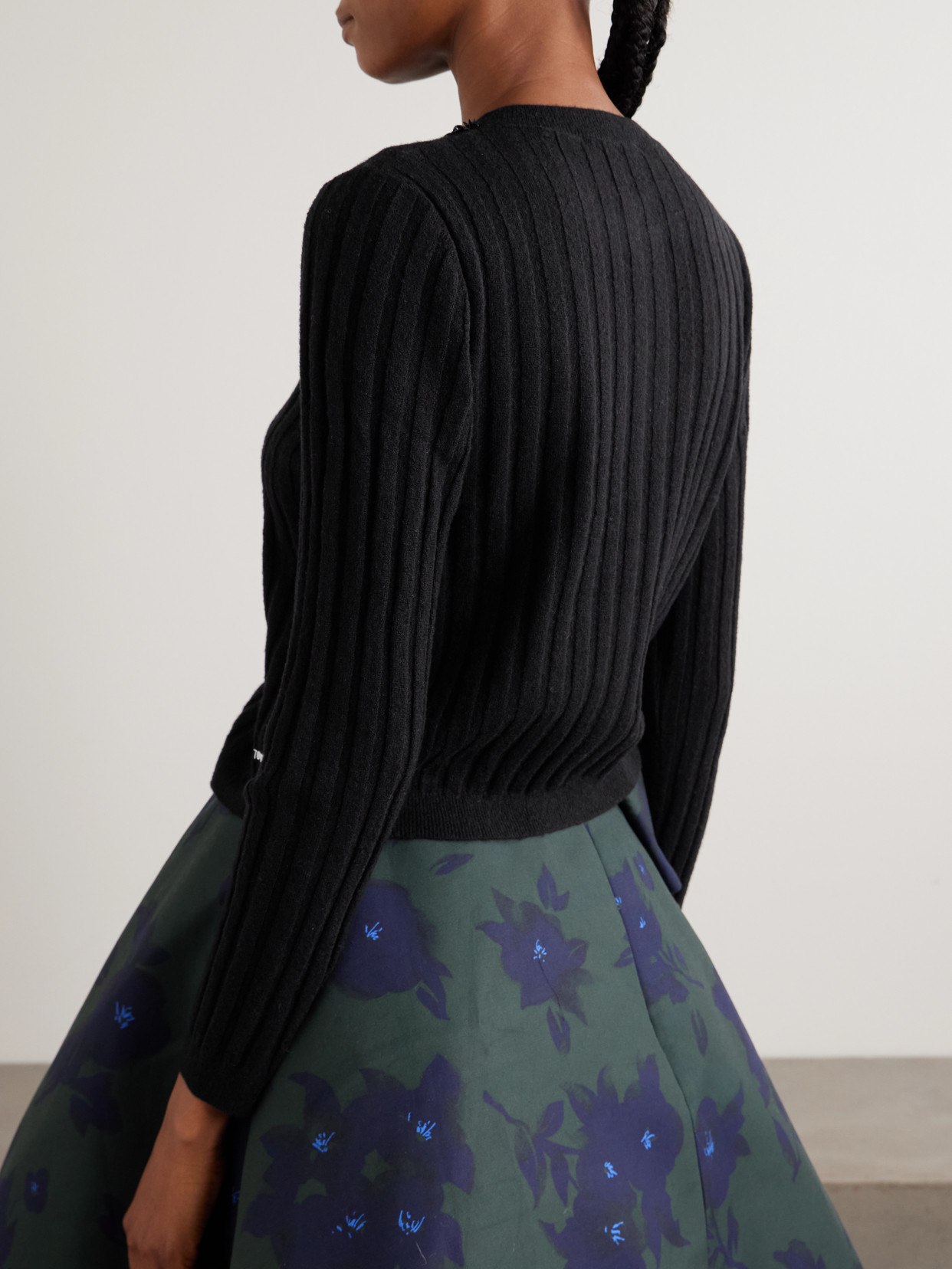 Shushu-tong Embellished Embroidered Ribbed Wool-blend Cardigan In Black