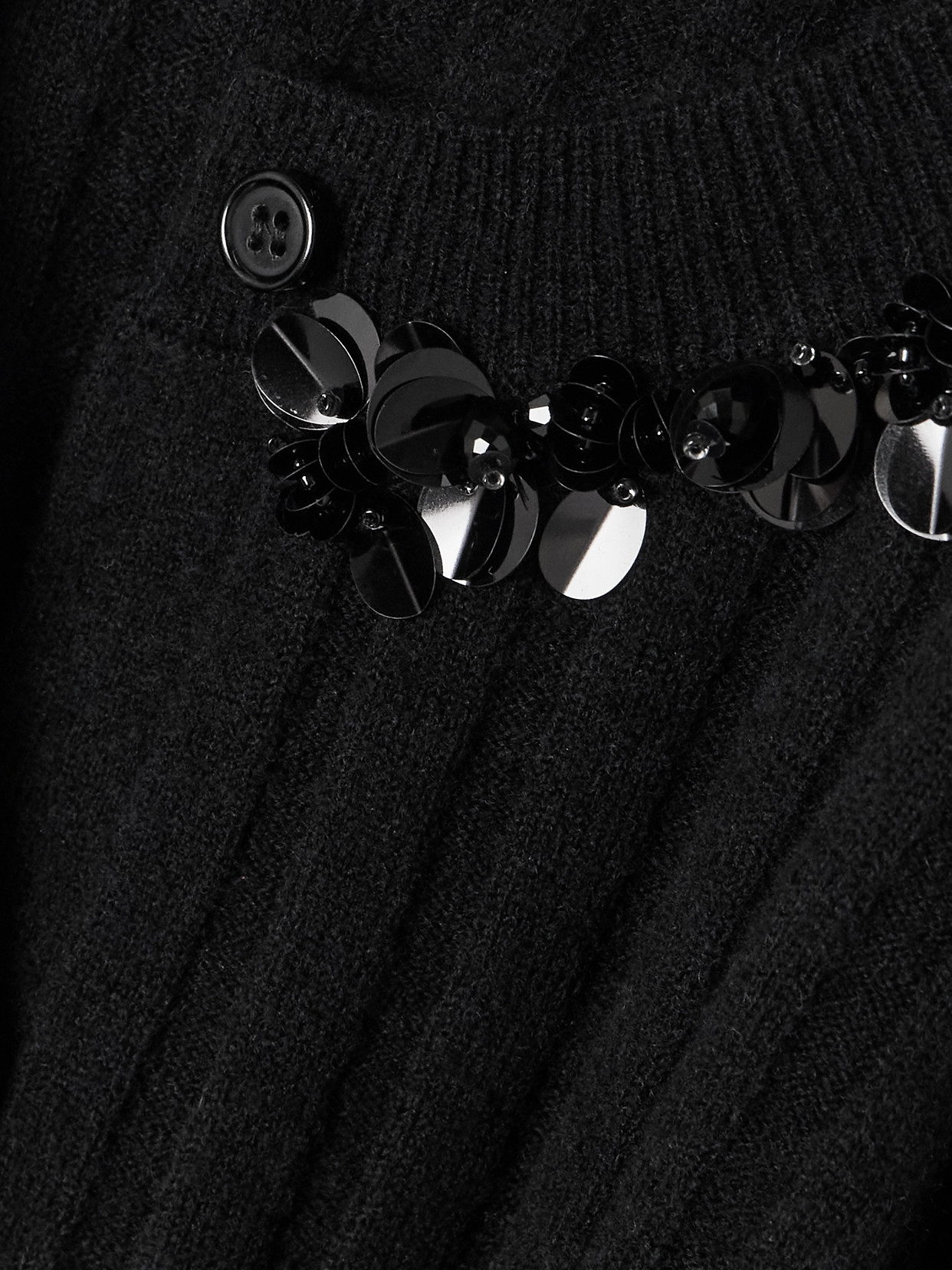 Shushu-tong Embellished Embroidered Ribbed Wool-blend Cardigan In Black