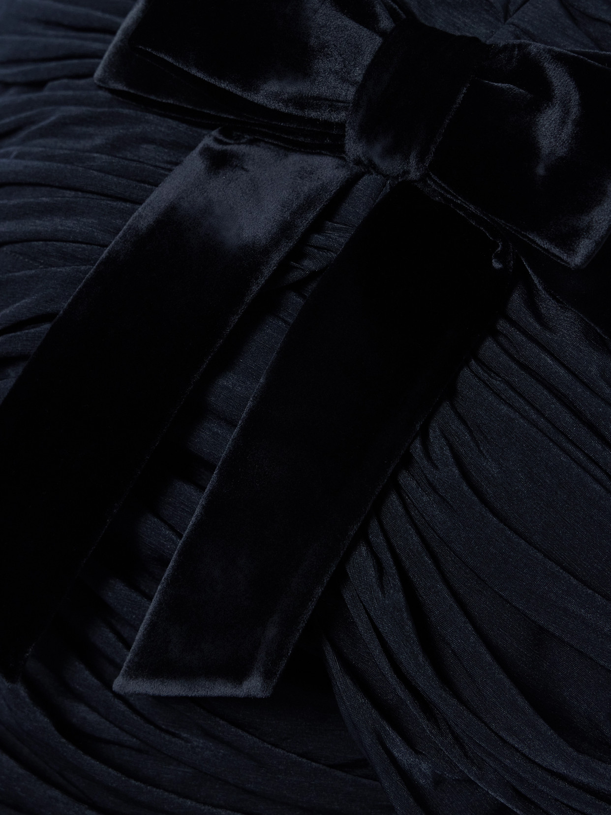 Shushu-tong Bow-embellished Velvet-trimmed Gathered Jersey Mini Dress In Blue