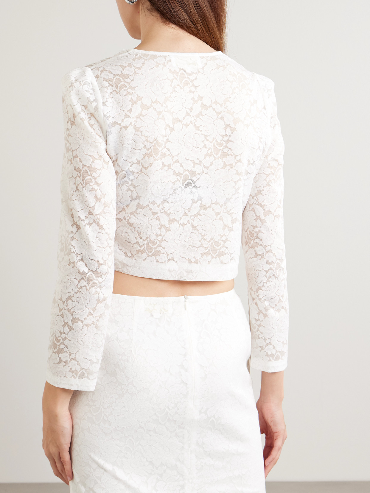 Shushu-tong Embellished Cropped Lace Top In White