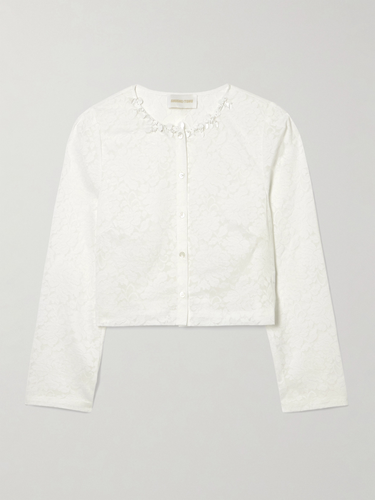 Shushu-tong Embellished Cropped Lace Top In White