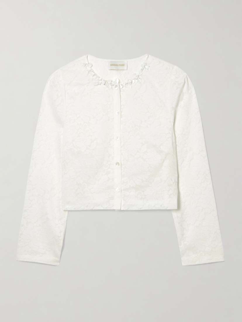SHUSHU/TONG Embellished Cropped Lace Top