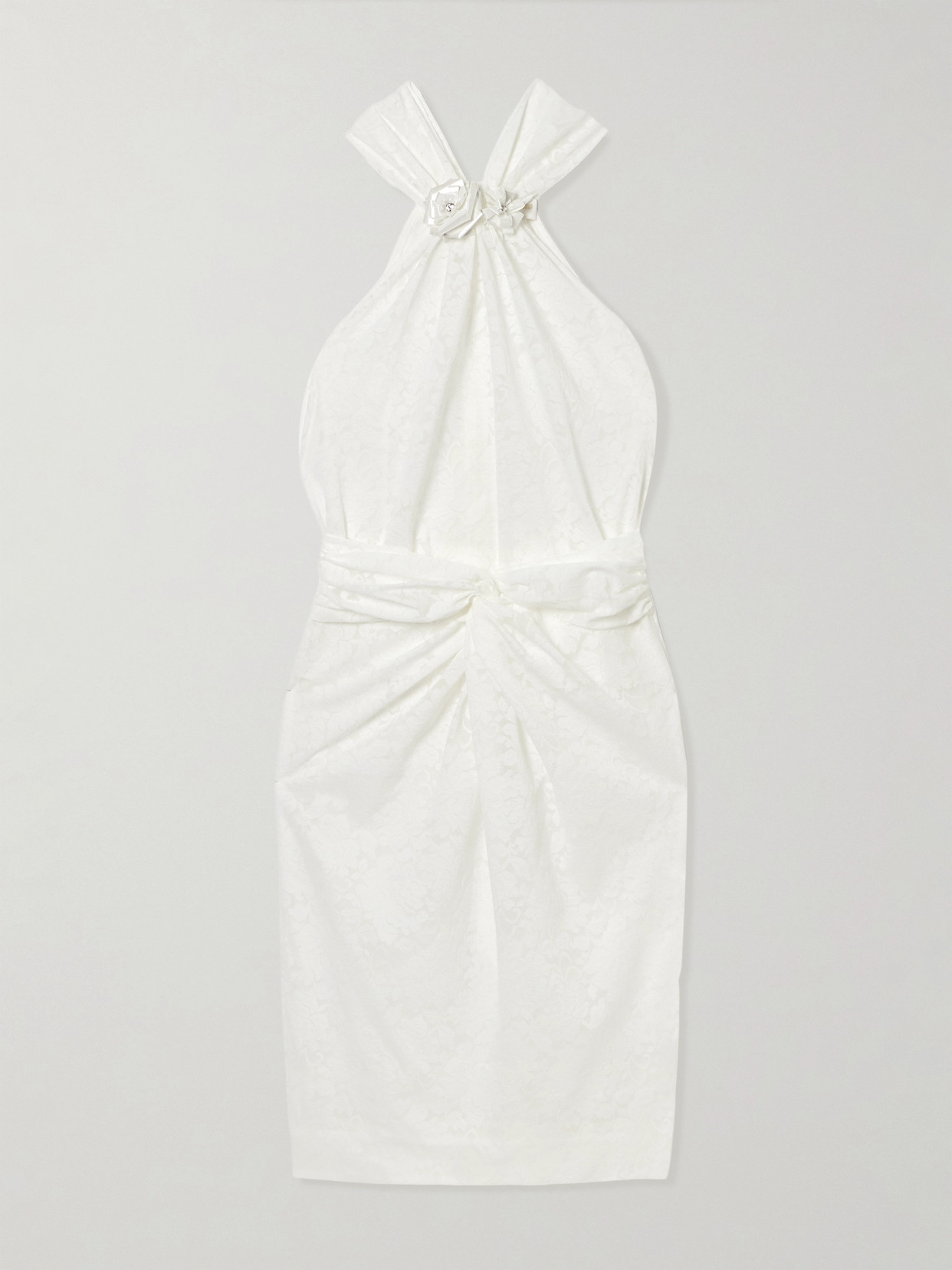 Shushu-tong Embellished Ruched Lace Mini Dress In White