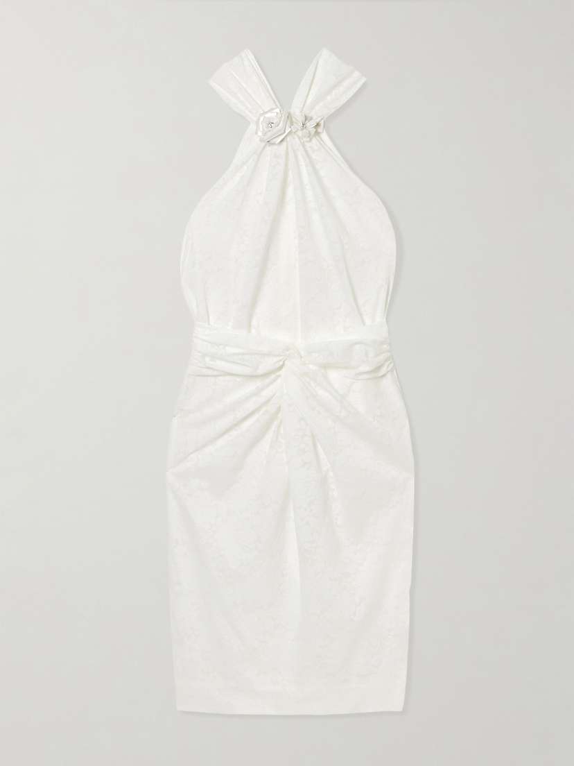 SHUSHU/TONG Embellished Ruched Lace Mini Dress