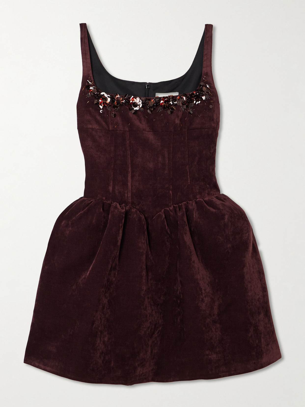 Shushu-tong Embellished Velvet Mini Dress In Burgundy