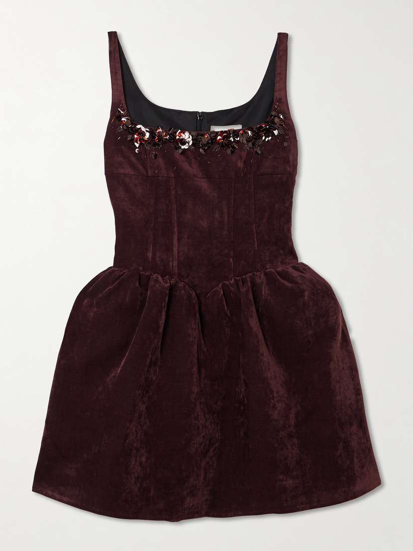 SHUSHU/TONG Embellished Velvet Mini Dress