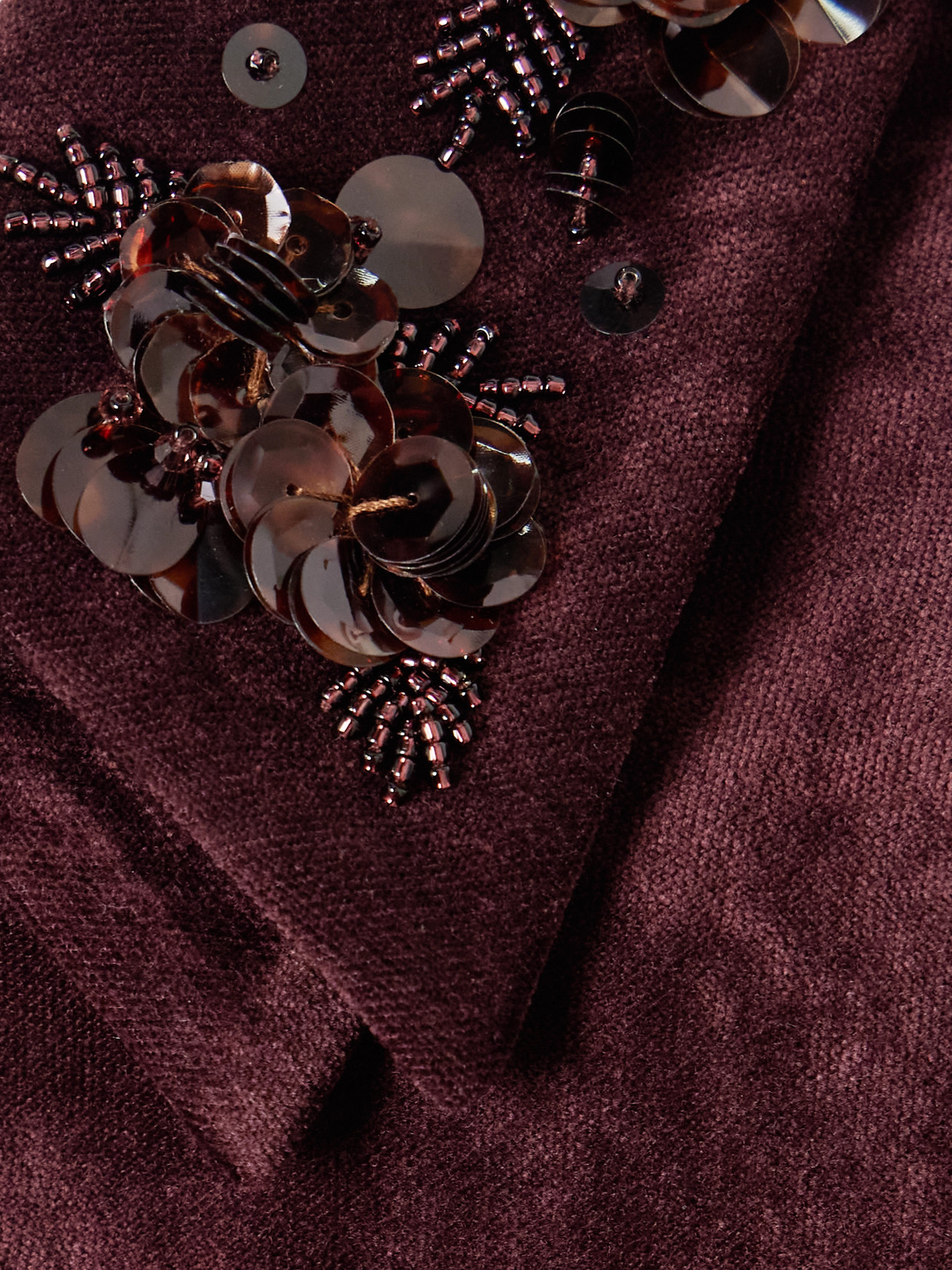 Shushu-tong Cropped Embellished Velvet Jacket In Burgundy