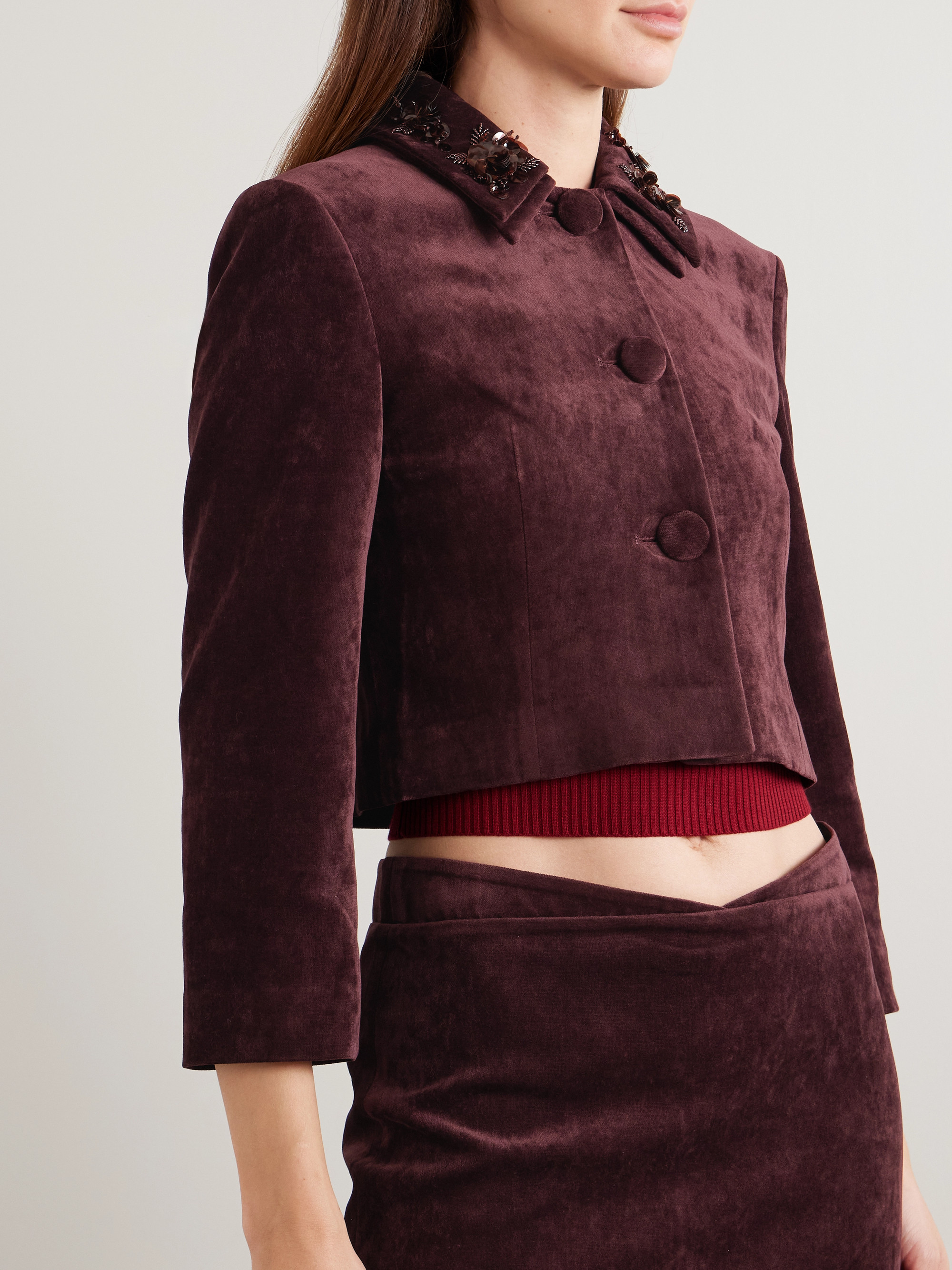 SHUSHU/TONG - Cropped embellished velvet jacket | Plush