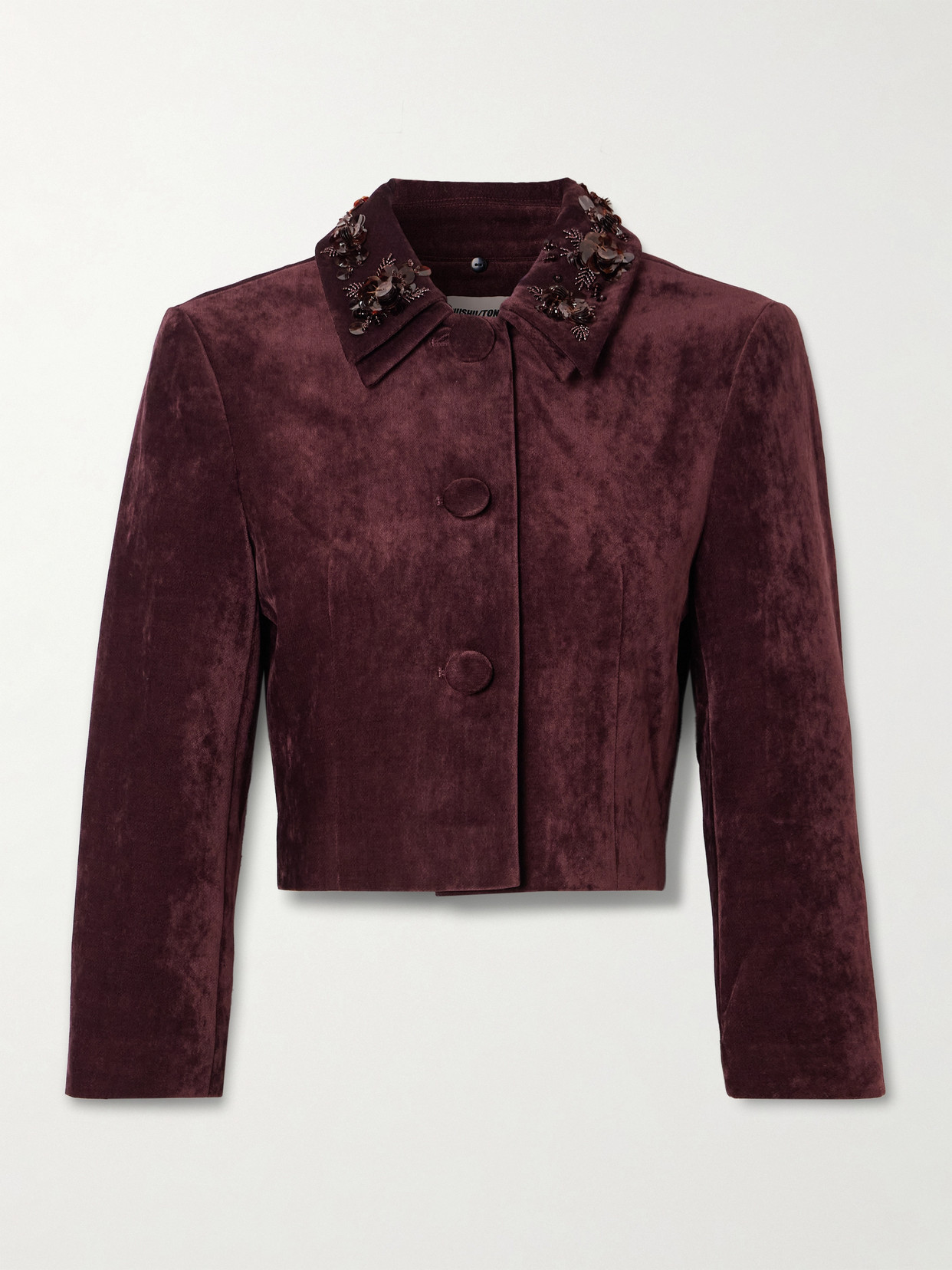 Shushu-tong Cropped Embellished Velvet Jacket In Burgundy