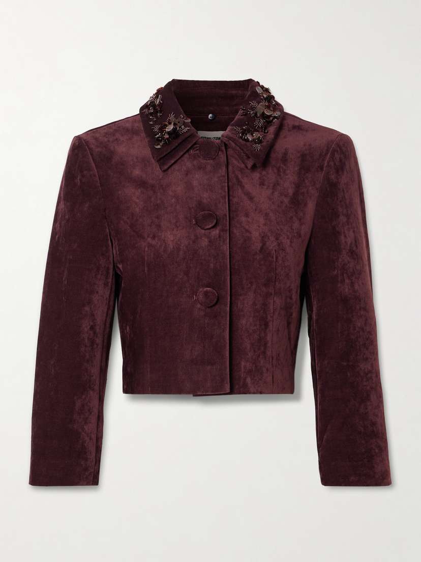 SHUSHU/TONG Cropped Embellished Velvet Jacket