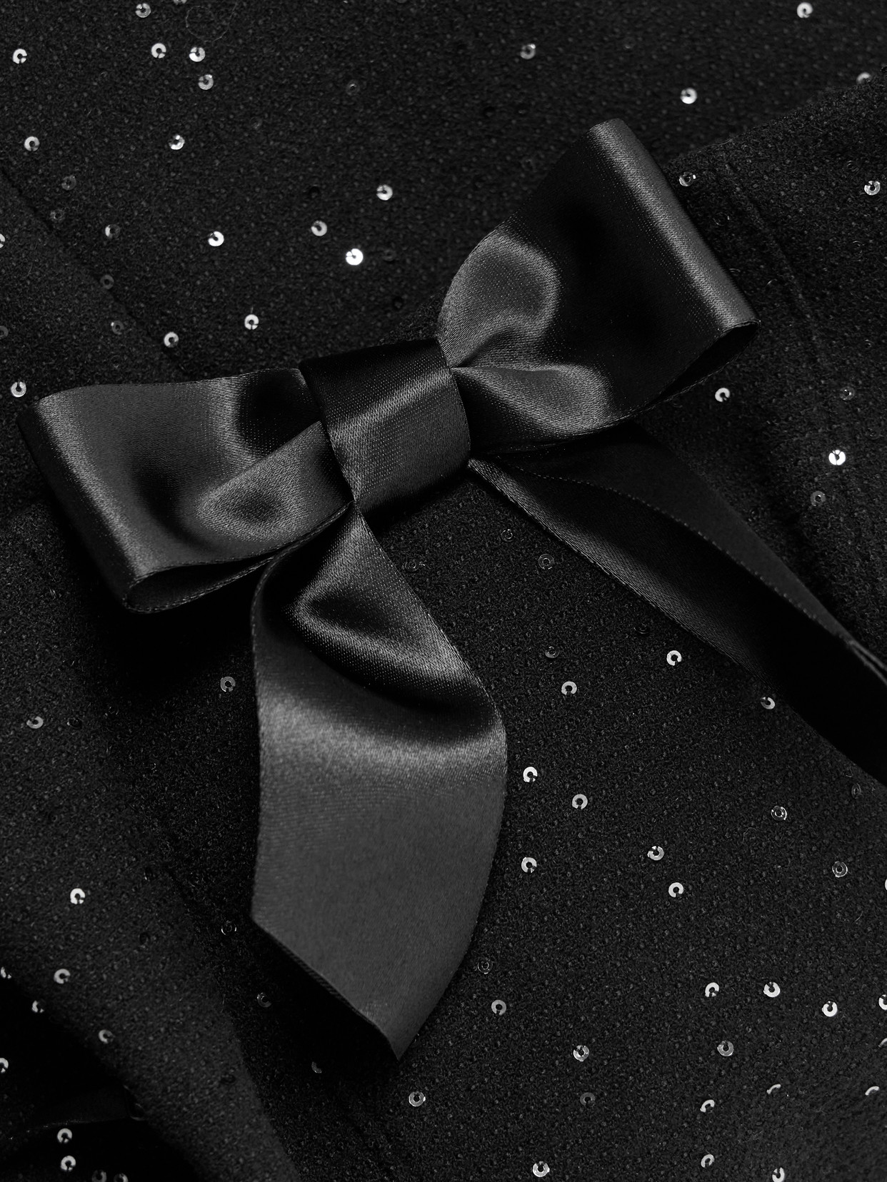 Shushu-tong Strapless Bow-detailed Sequin-embellished Wool-blend Mini Dress In Black