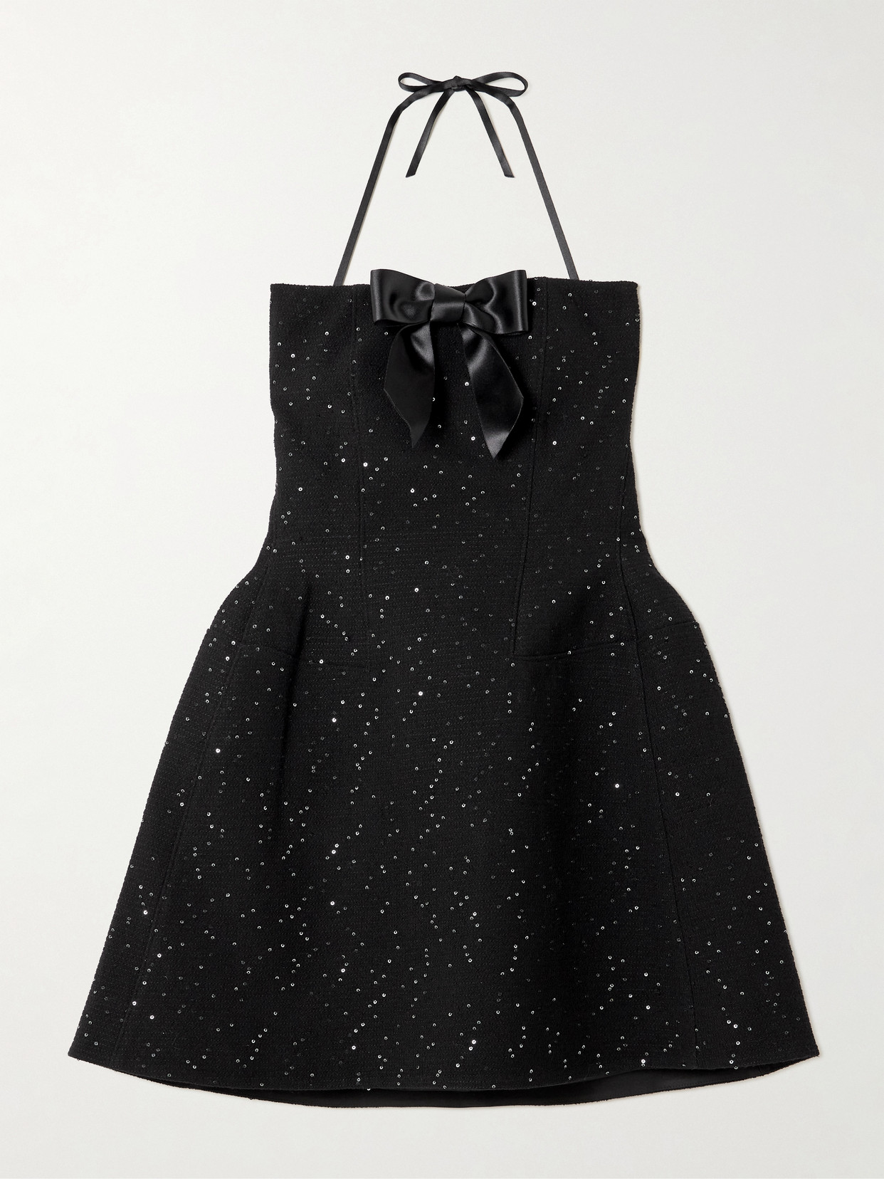 Shushu-tong Strapless Bow-detailed Sequin-embellished Wool-blend Mini Dress In Black