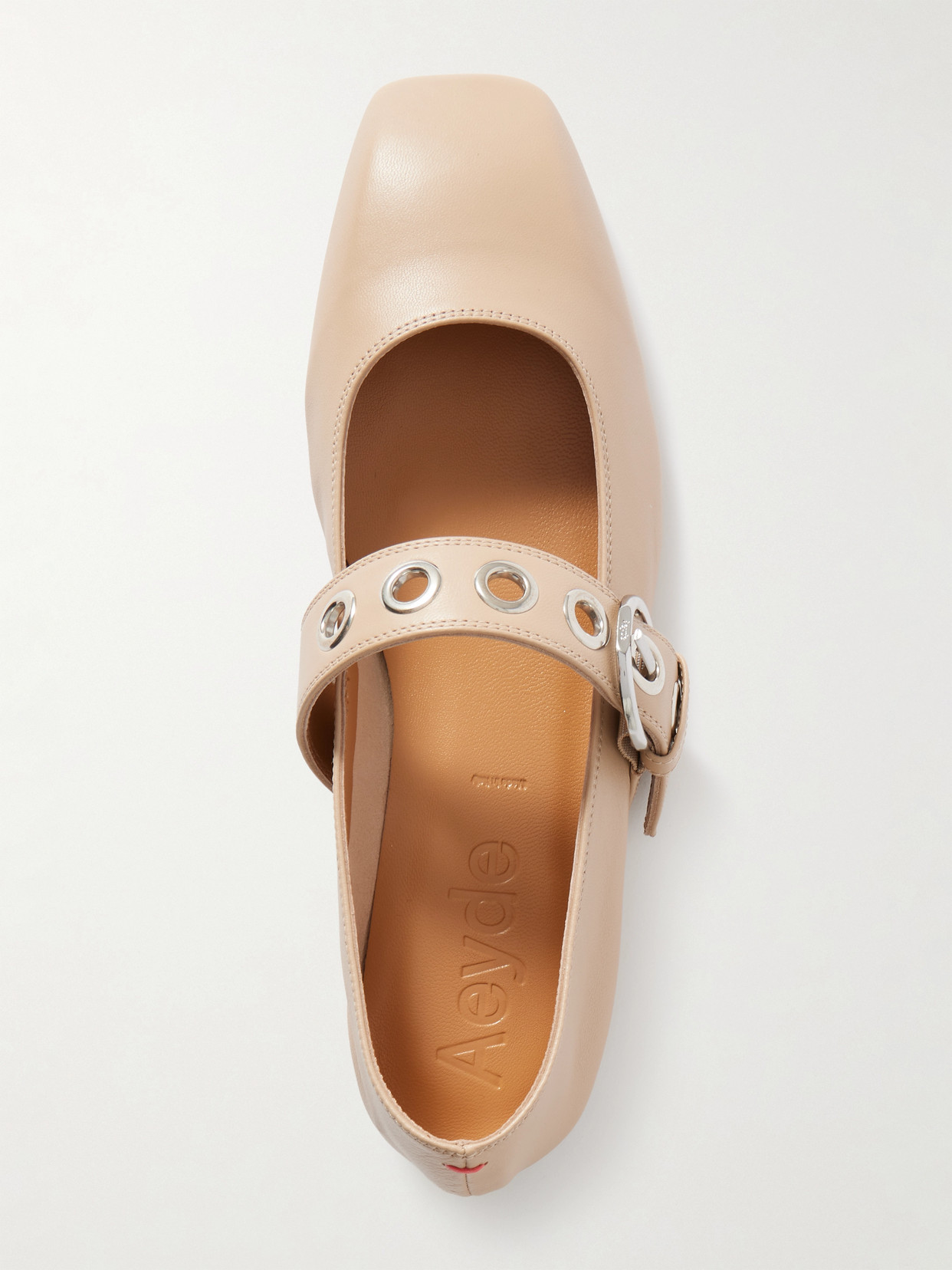 Uma Eyelet-Embellished Leather Mary Jane Ballet Flats