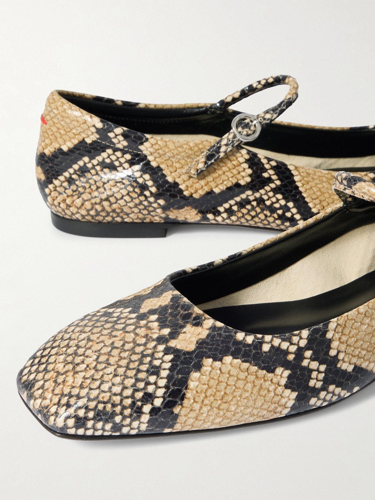 Uma Snake-Effect Leather Mary Jane Ballet Flats