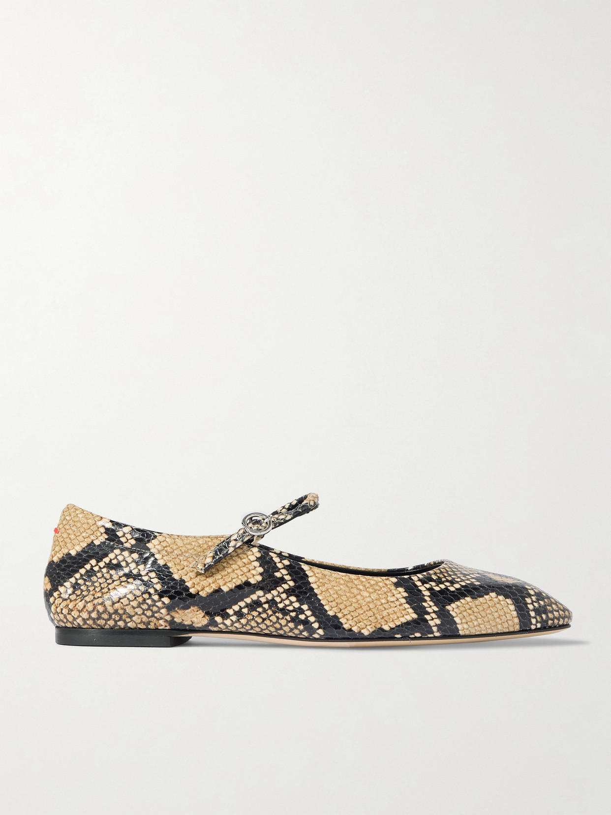 Uma Snake-Effect Leather Mary Jane Ballet Flats
