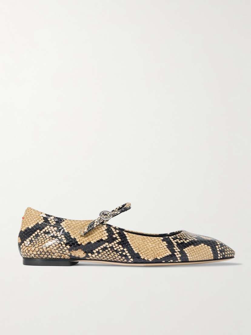 aeyde Uma Snake-effect Leather Mary Jane Ballet Flats