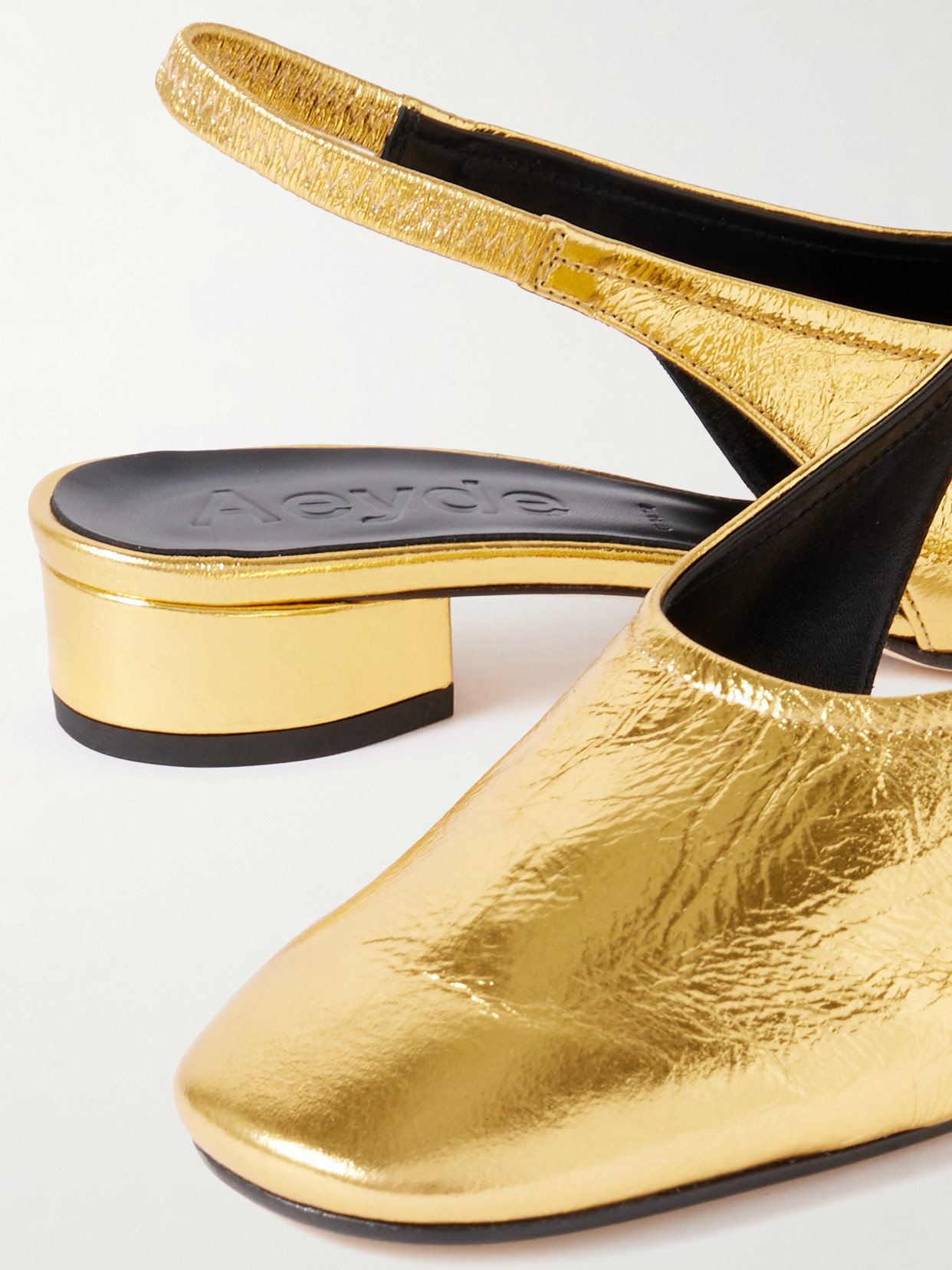 Dua Metallic Crinkled-Leather Slingback