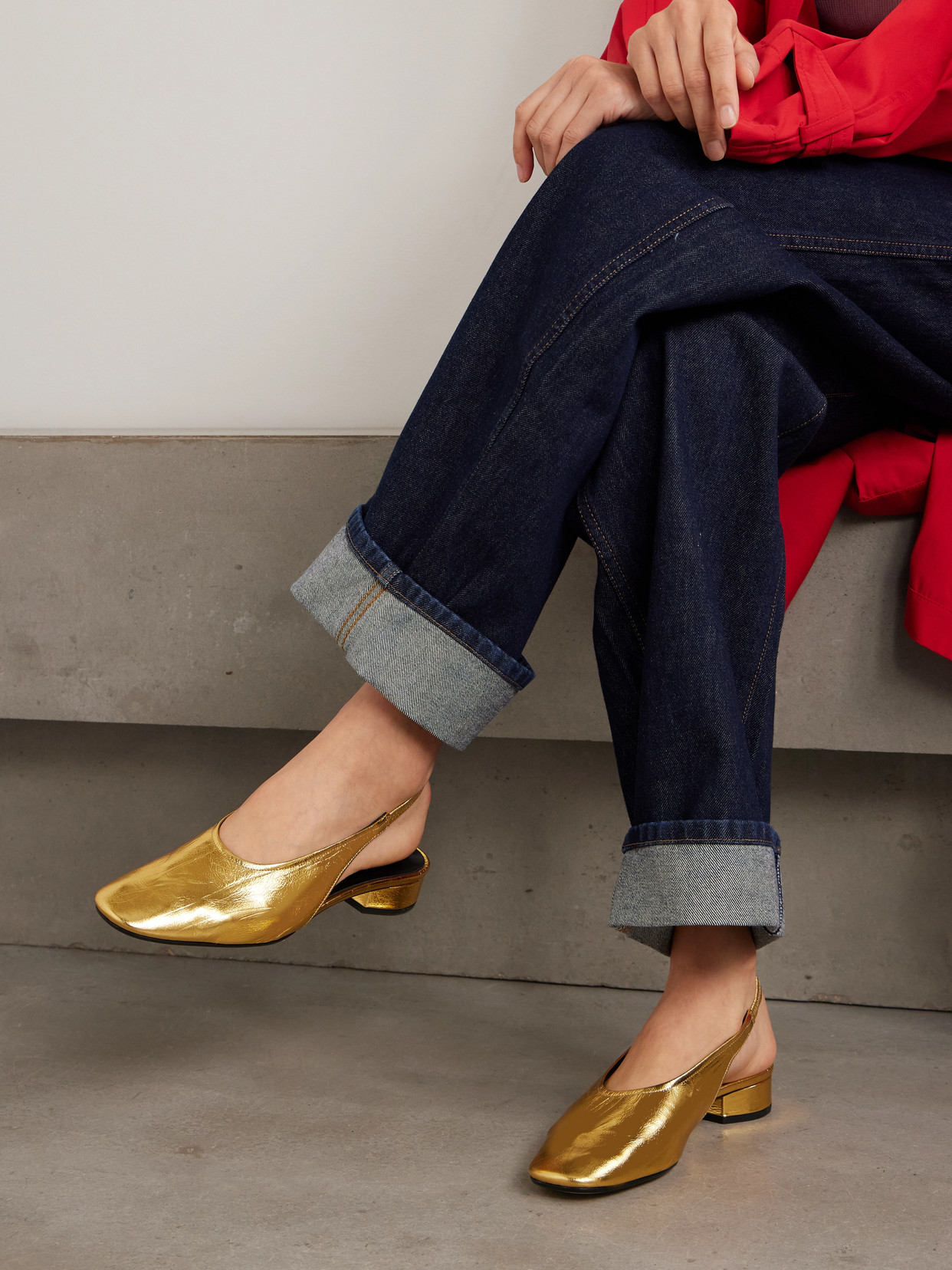 Dua Metallic Crinkled-Leather Slingback