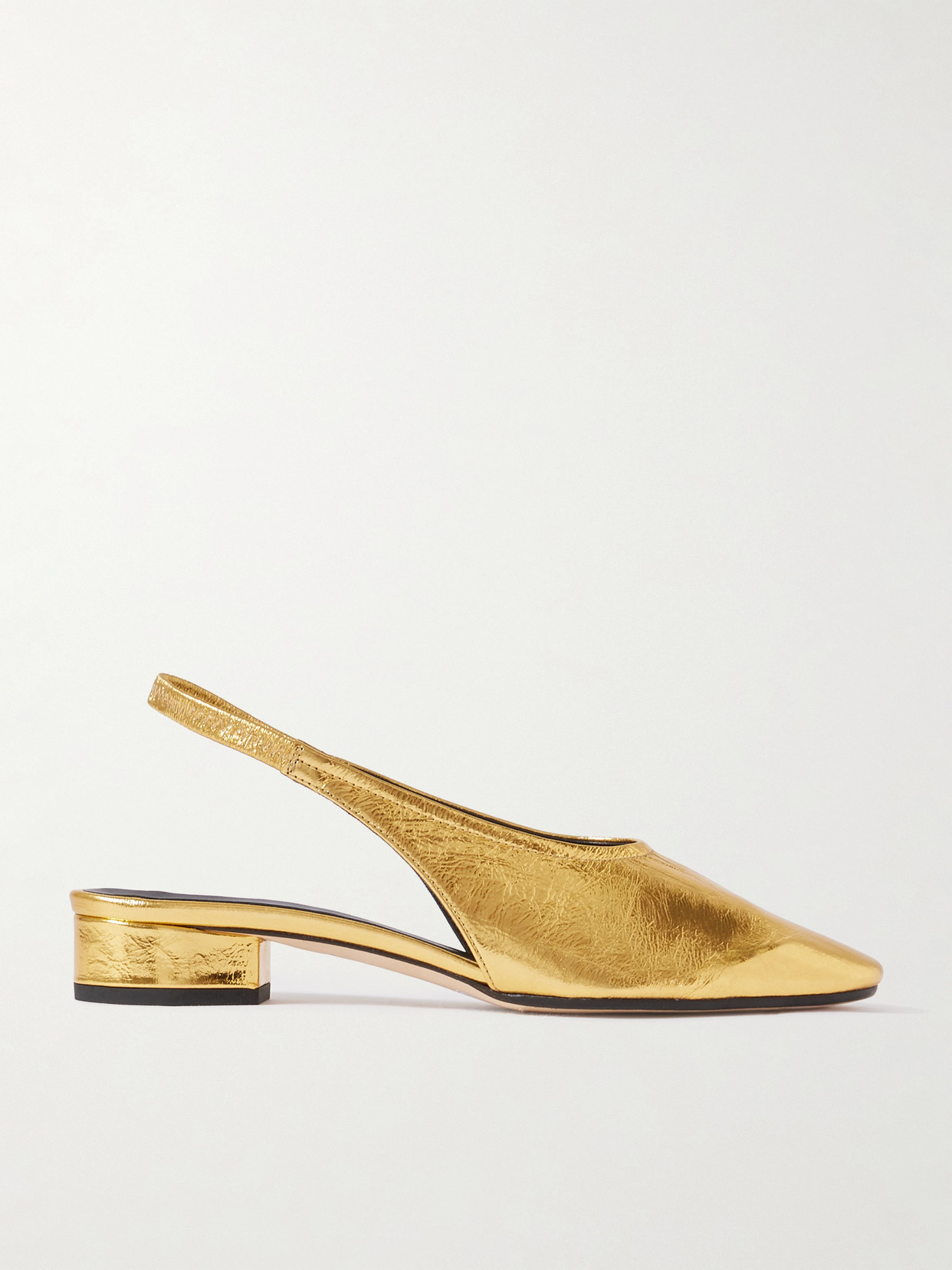 Aeyde Dua Metallic Crinkled-leather Slingback Pumps In Gold