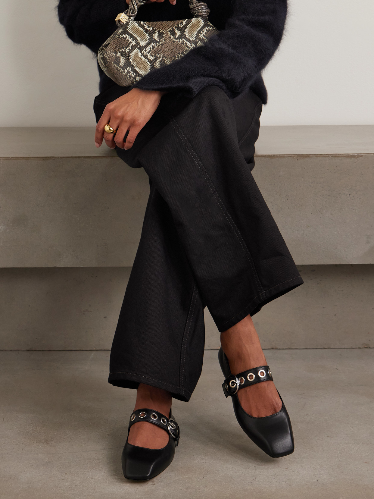 Aeyde Uma Eyelet-embellished Leather Mary Jane Ballet Flats In Black