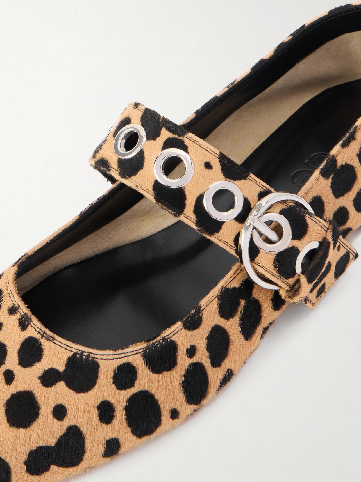 Uma Eyelet-Embellished Leopard-Print Pony Hair Mary Jane Ballet Flats