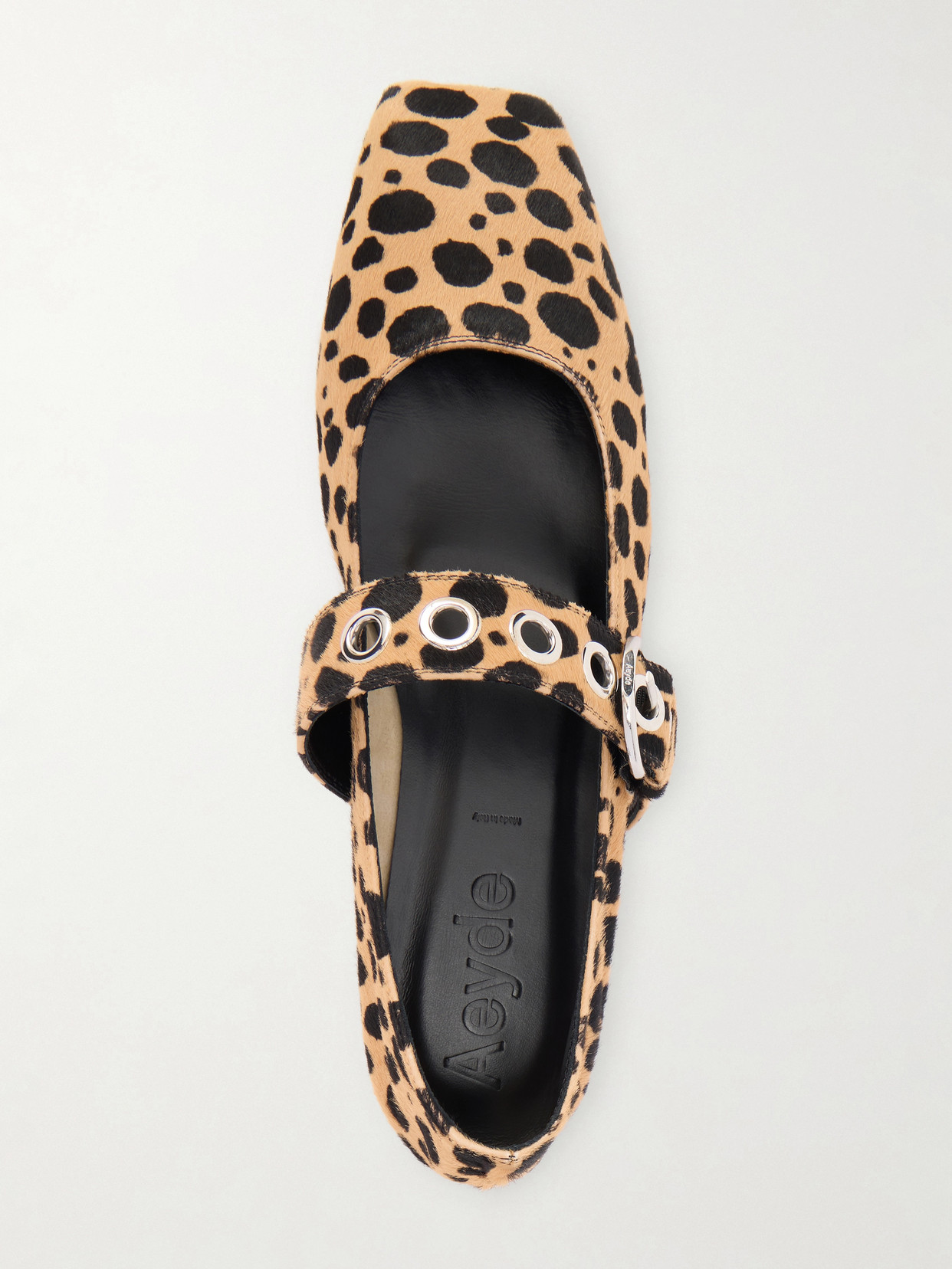 Uma Eyelet-Embellished Leopard-Print Pony Hair Mary Jane Ballet Flats