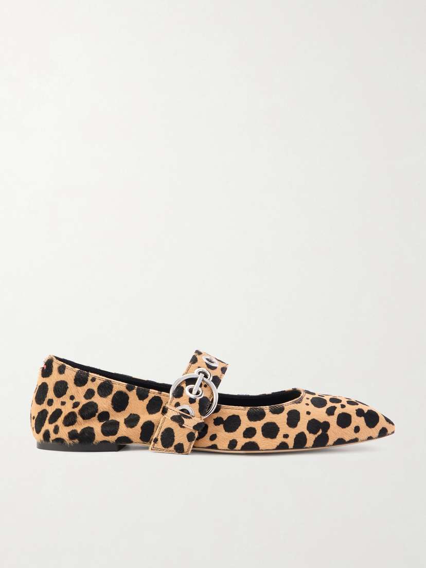 aeyde Uma Eyelet-embellished Leopard-print Pony Hair Mary Jane Ballet Flats