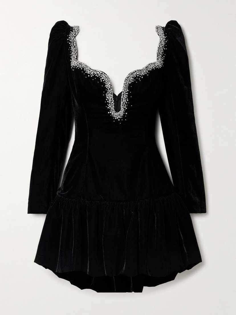 Clio Peppiatt Edie Embellished Scalloped Velvet Mini Dress