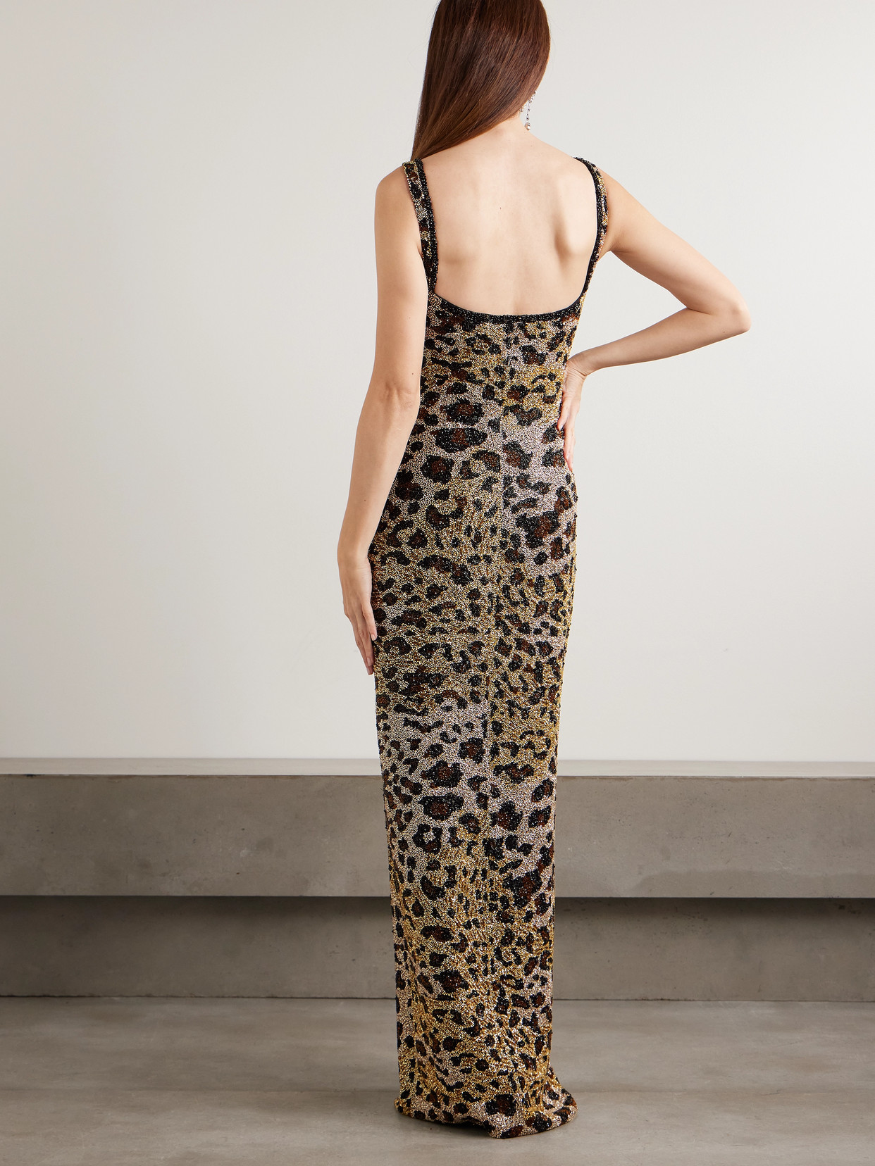 Clio Peppiatt Eartha Embellished Leopard-print Stretch-mesh Gown In Multi
