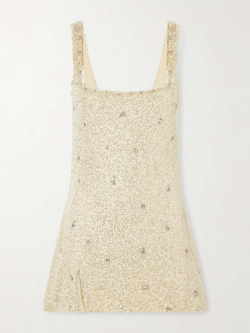 Clio Peppiatt Pamela Crystal-embellished Beaded Tulle Mini Dress