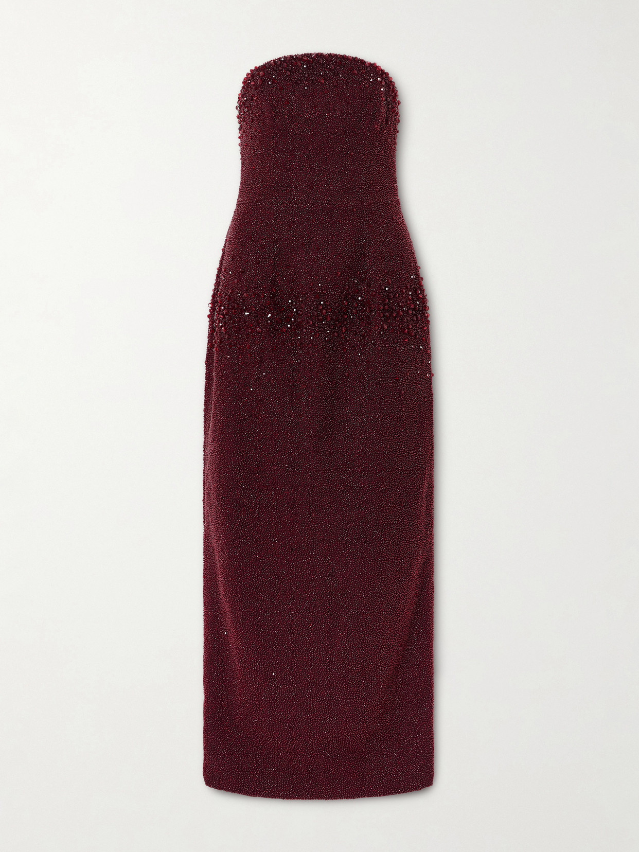 Clio Peppiatt Tina Strapless Embellished Crepe Gown In Burgundy