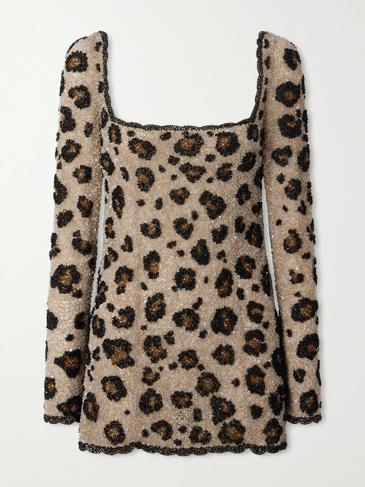 Clio Peppiatt The Leo Embellished Sequined Tulle Mini Dress In Brown