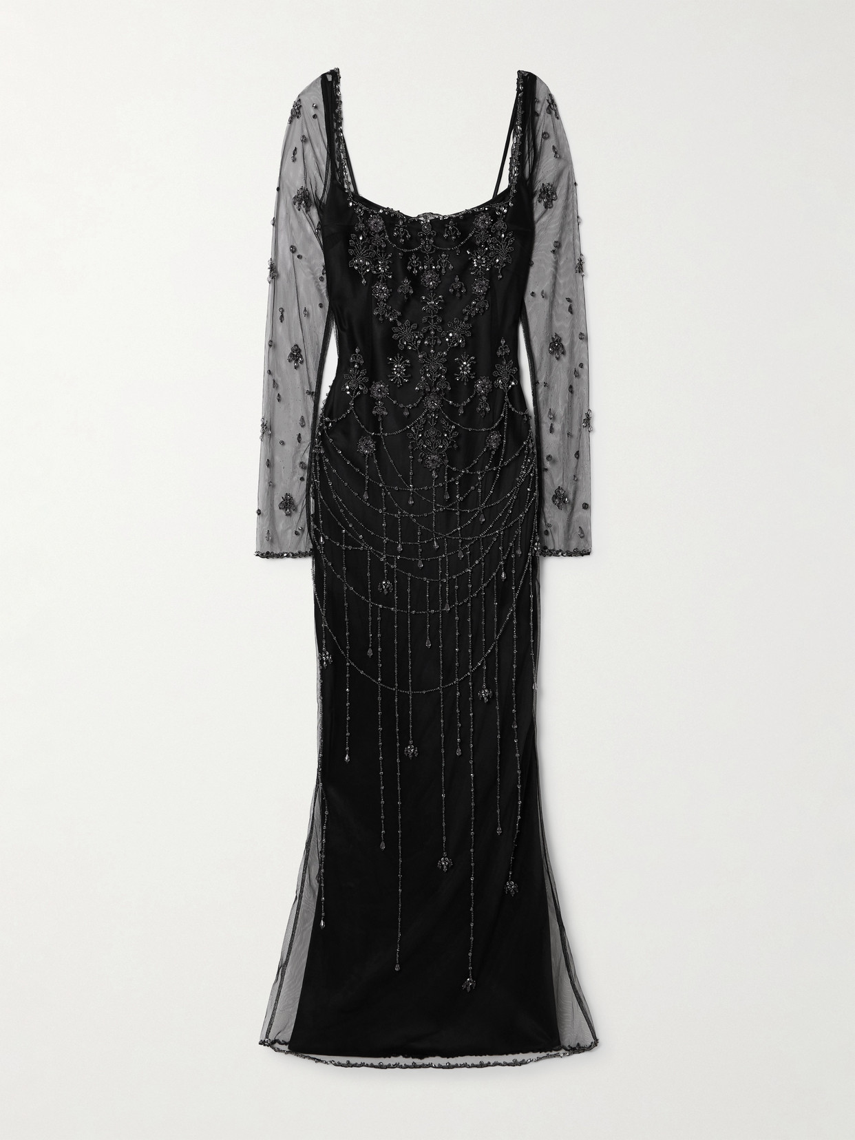 Clio Peppiatt Chandelier Embellished Tulle Gown In Black