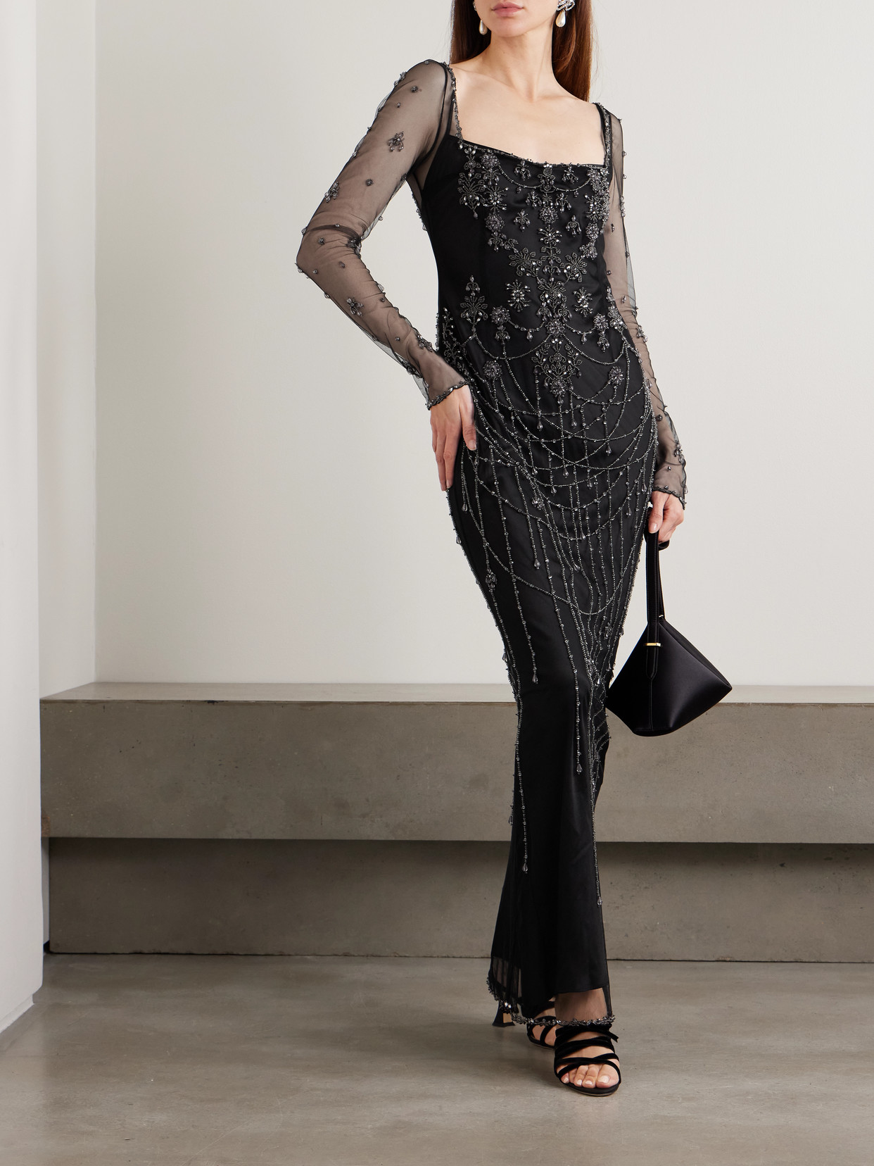 Clio Peppiatt Chandelier Embellished Tulle Gown In Black