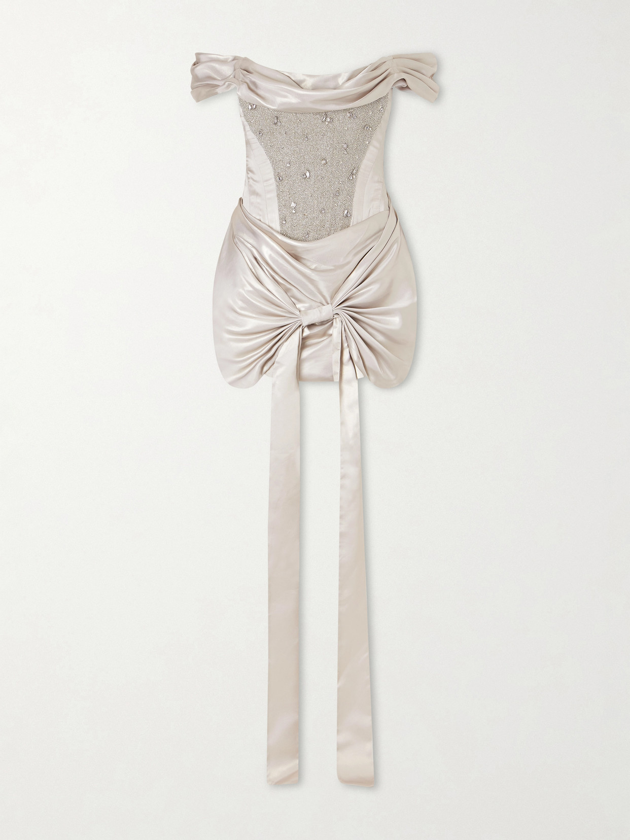 Clio Peppiatt Paloma Convertible Draped Embellished Satin Mini Dress In White