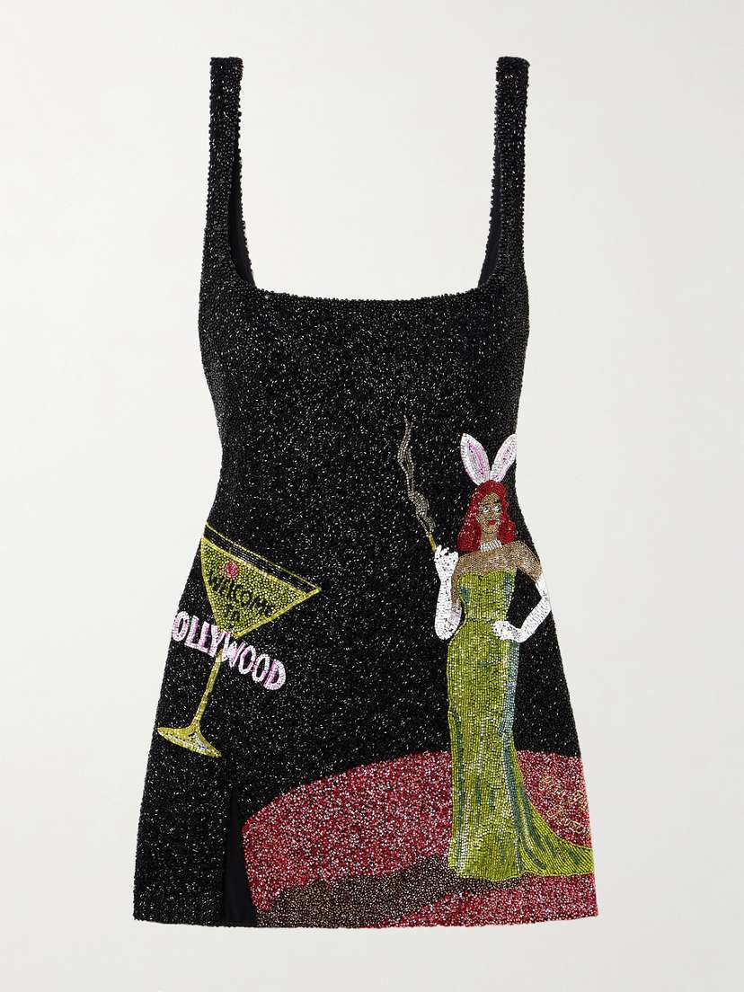 Clio Peppiatt Bunny Embellished Stretch-mesh Mini Dress