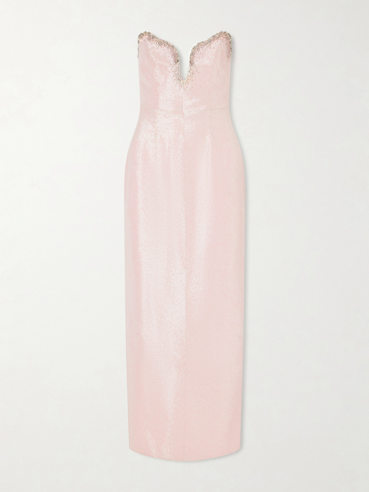 Clio Peppiatt Selene Embellished Scalloped Strapless Satin-crepe Gown In Pink