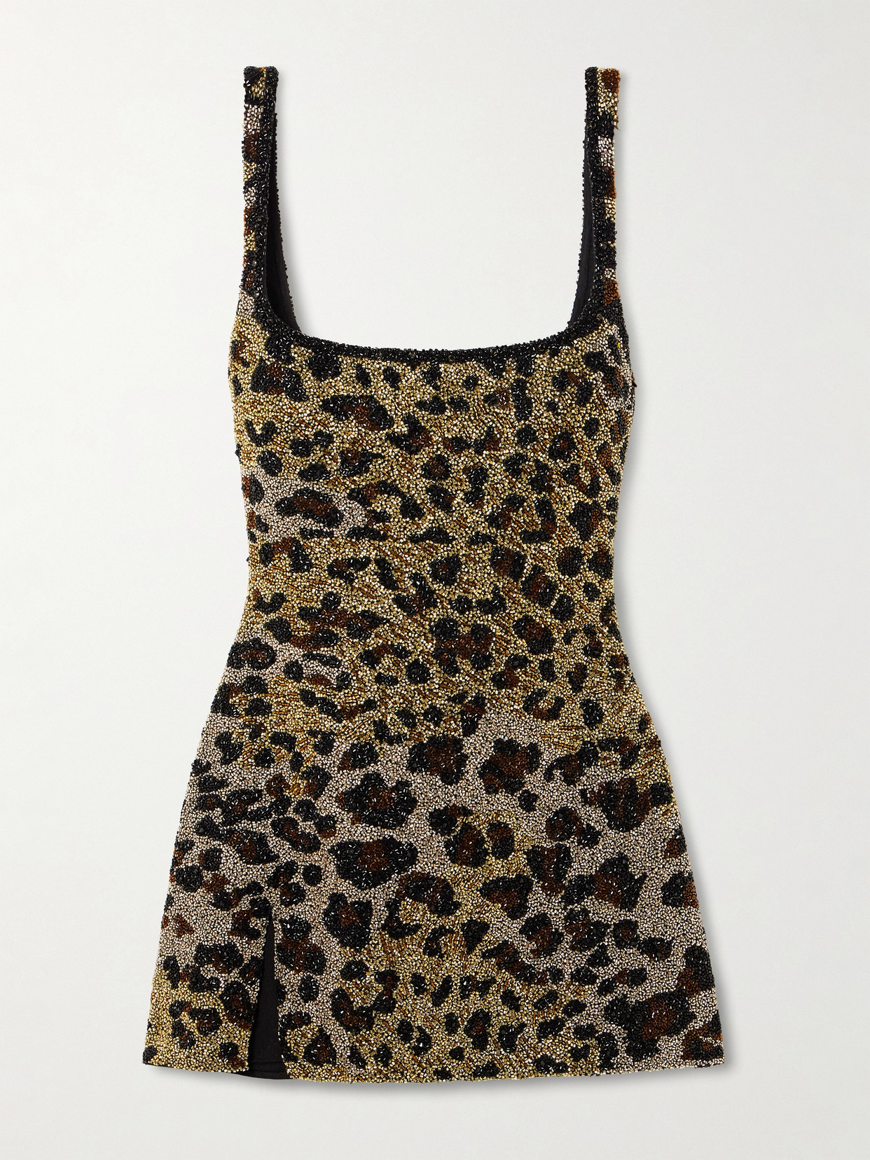 Clio Peppiatt Eartha Embellished Leopard-print Stretch-mesh Mini Dress In Multi