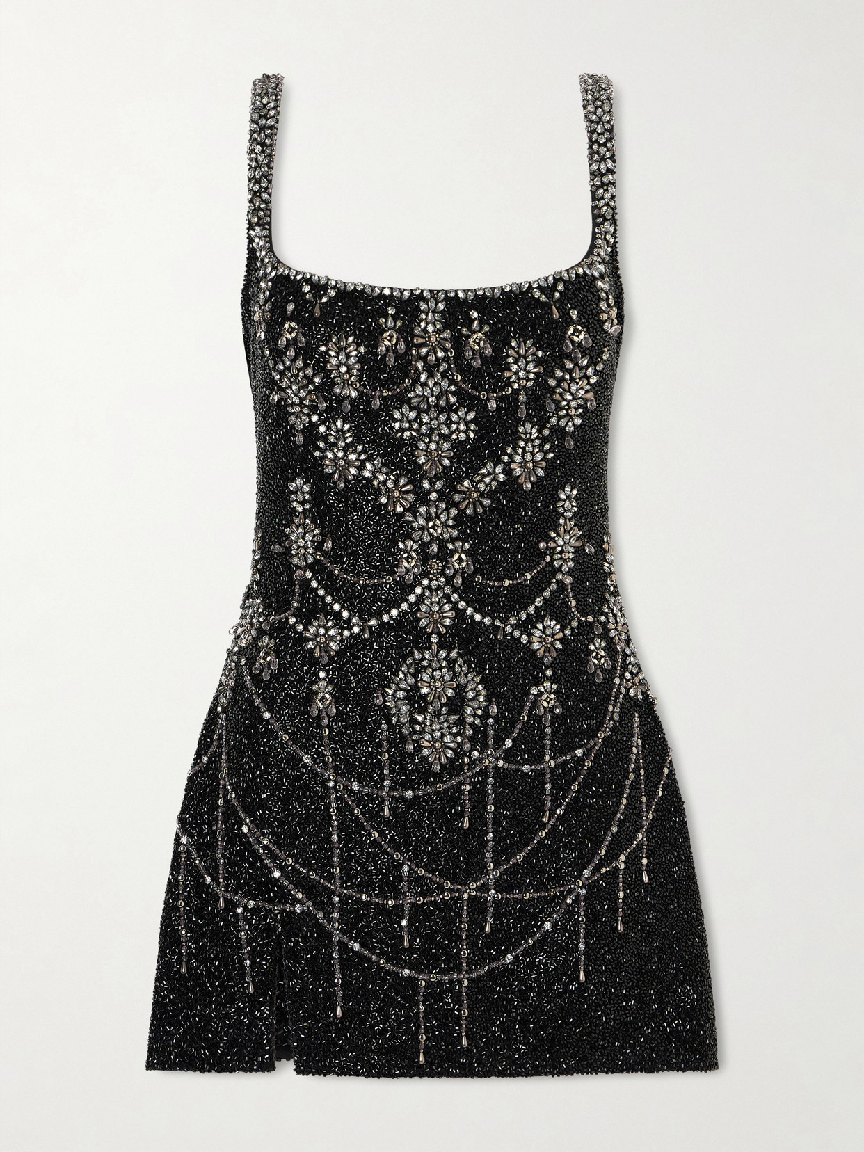 Clio Peppiatt - Crystal-embellished Beaded Mesh Mini Dress - Black