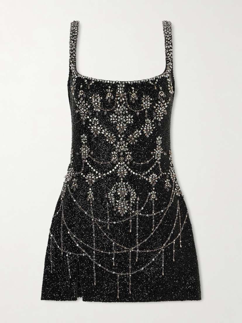 Clio Peppiatt Crystal-embellished Beaded Mesh Mini Dress