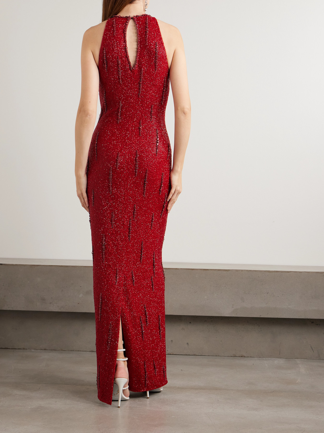 Clio Peppiatt Mimosa Embellished Stretch-mesh Gown In Red