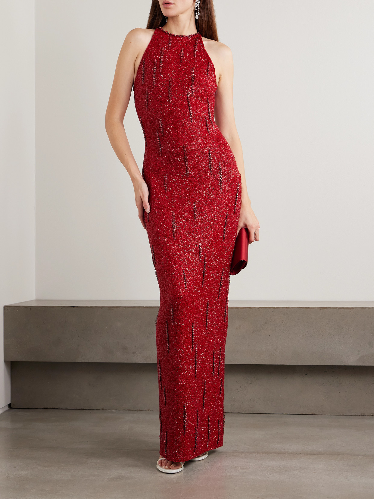 Clio Peppiatt Mimosa Embellished Stretch-mesh Gown In Red