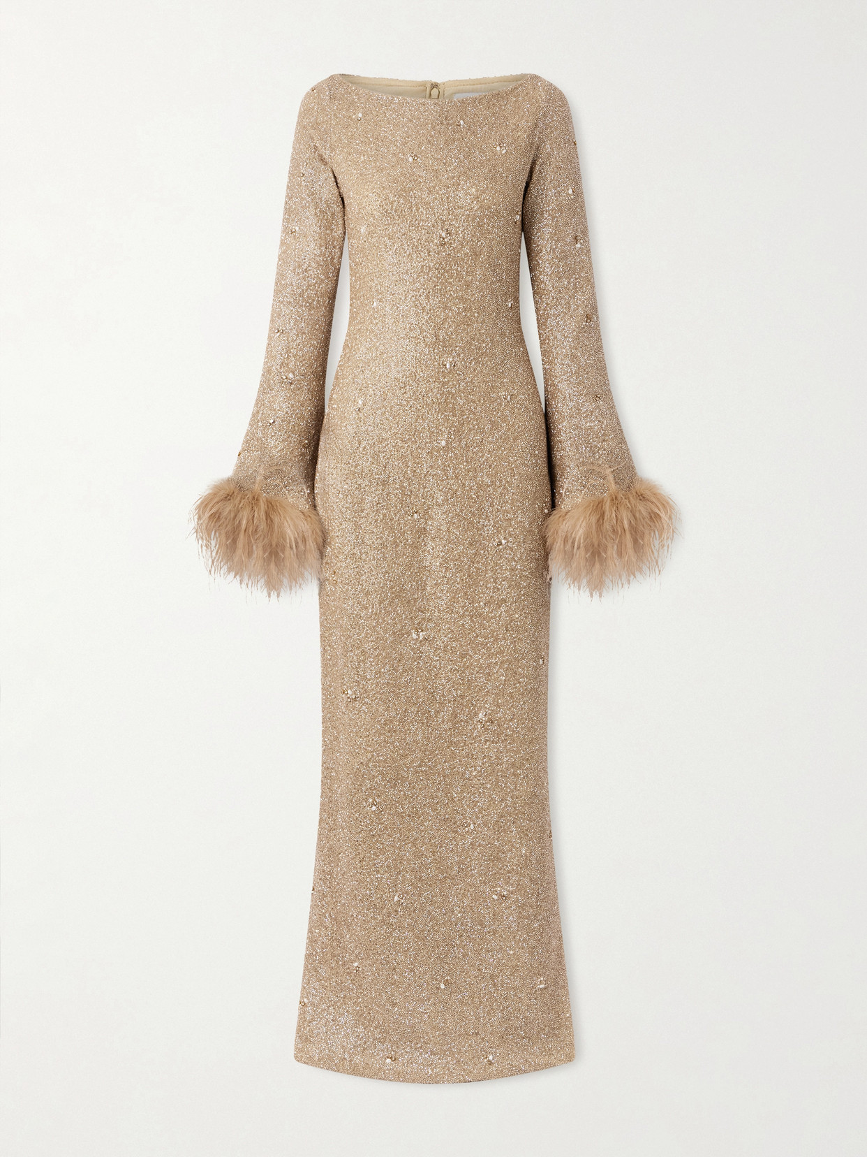 Clio Peppiatt Mae Feather-trimmed Embellished Beaded Tulle Gown In Nude