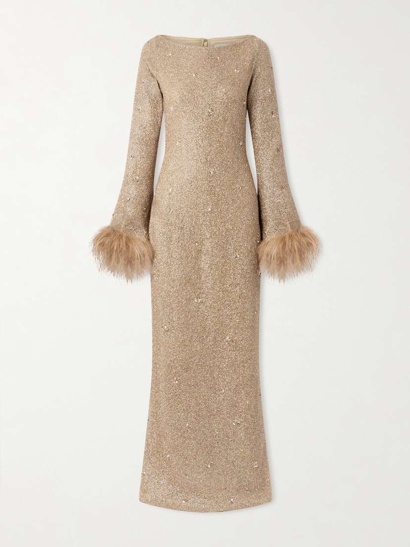 Clio Peppiatt Mae Feather-trimmed Embellished Beaded Tulle Gown