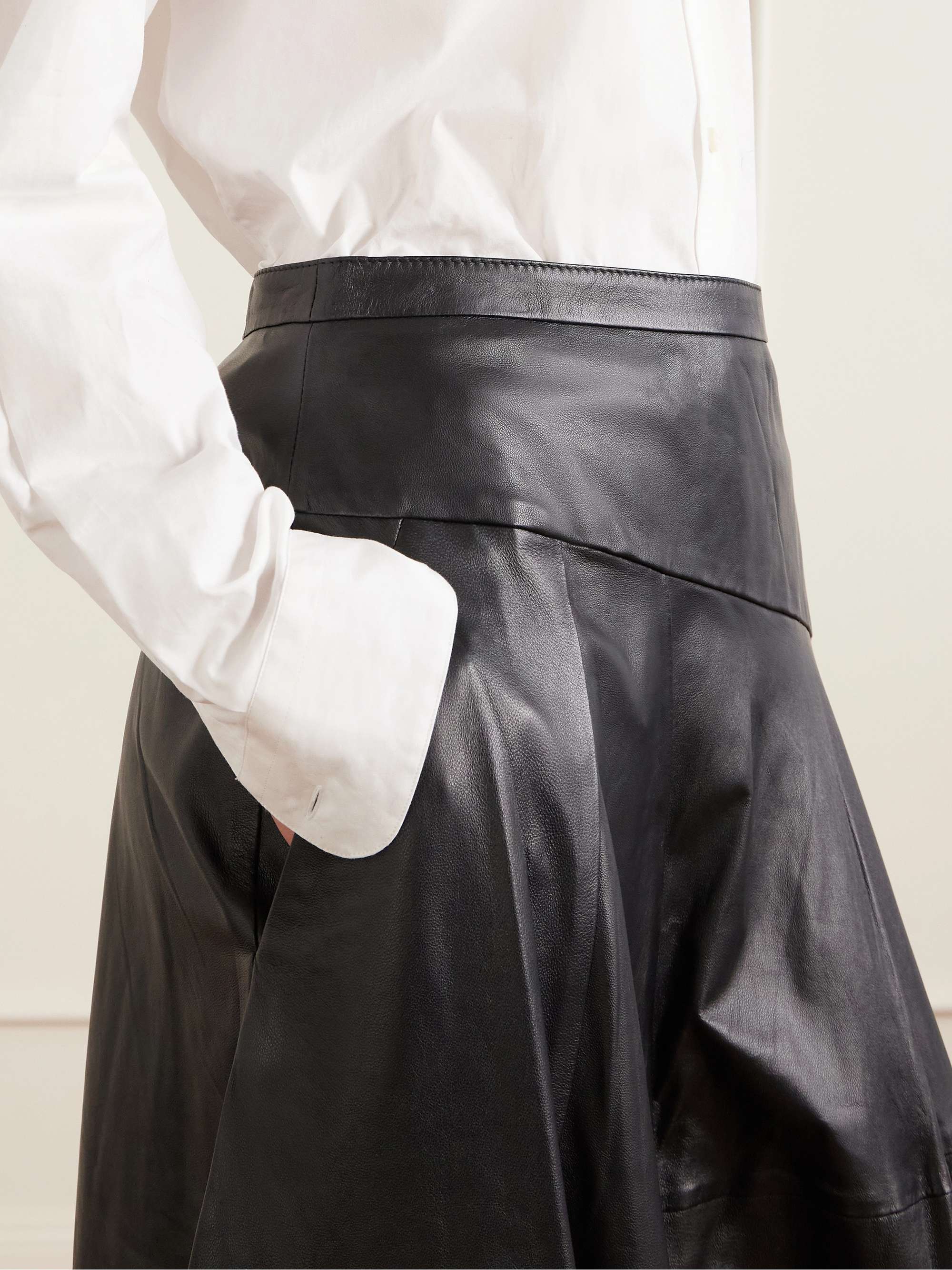 Tibi Tissue Leather High Waisted Draped Skirt - Black - 4