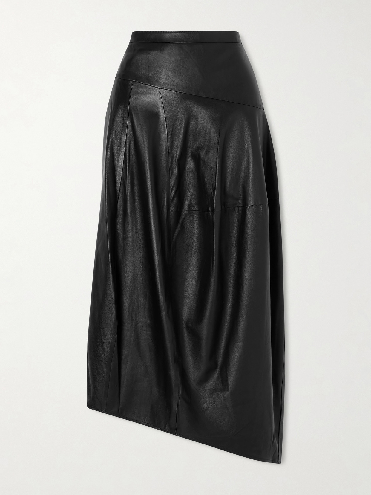 Tibi Asymmetric Leather Midi Skirt In Black
