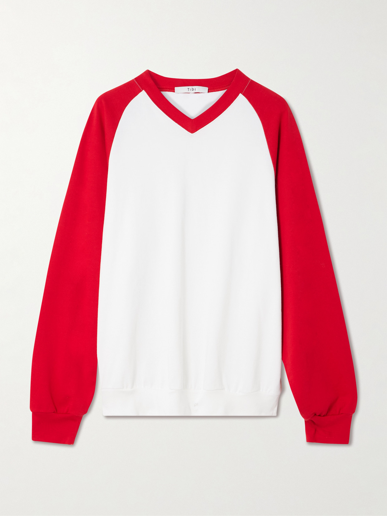 Tibi Perfect T Two-tone Cotton-jersey Sweatshirt In Red